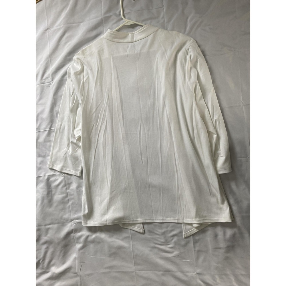 Cali And York Shirt Women 2X White Lightweight Open Front Cardigan 3/4 Sleeve - Picture 3 of 11